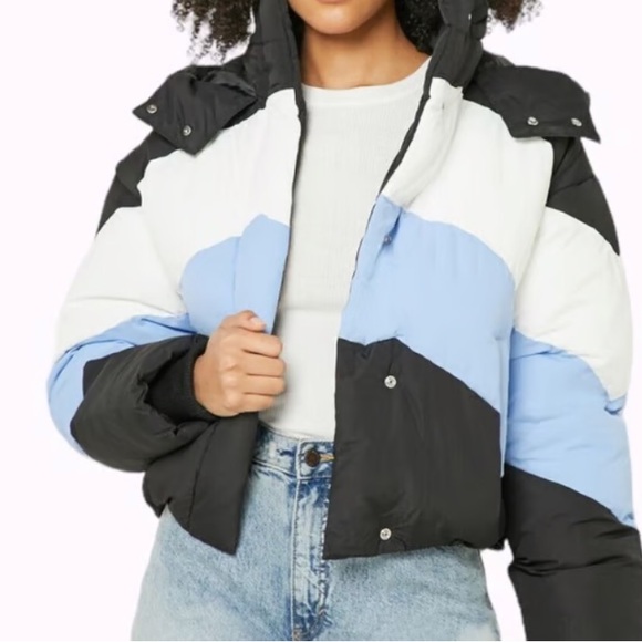 Blue, Black, and white puffer jacket - TOPSHOP - size USA 6 - Picture 1 of 2